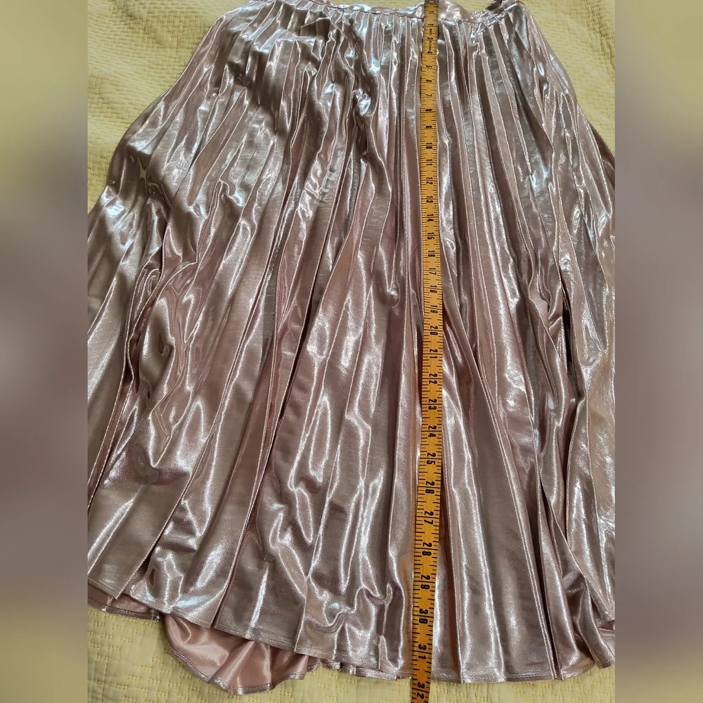 1.State Silver Metallic Accordion Plezted Midi Skirt Size 6